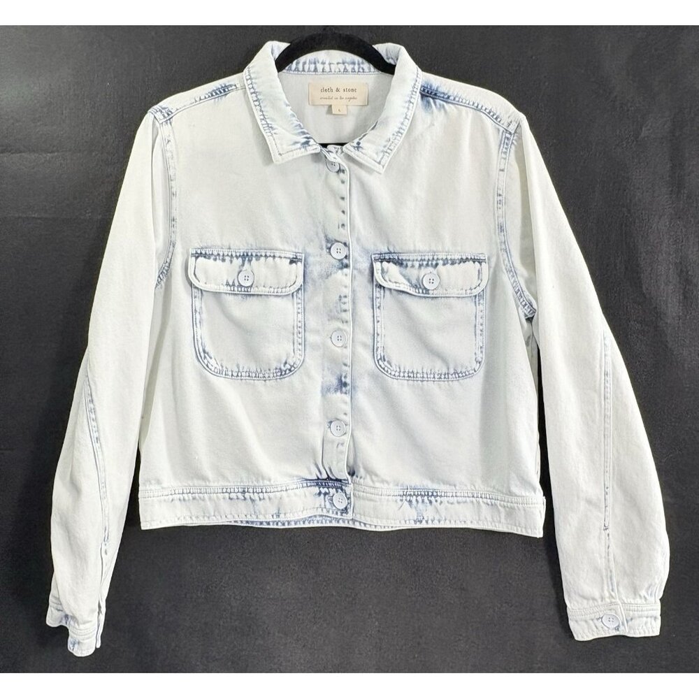 CLOTH & STONE Women Chambray‎ Acid Denim Wash Jacket Sz L Blue Beachy hb-35
